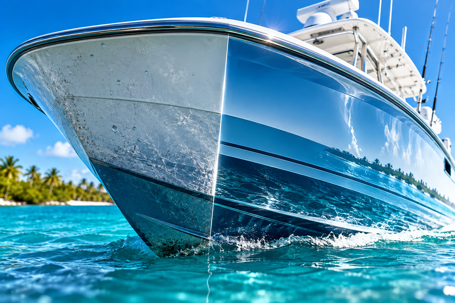 Yacht Armor marine protection film installed by Blue Diamond Detailing in the Upper Keys