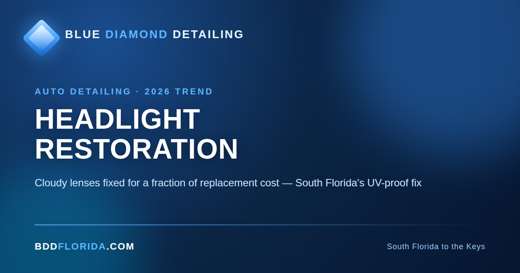 Blue Diamond Detailing graphic: headlight restoration tips for South Florida drivers